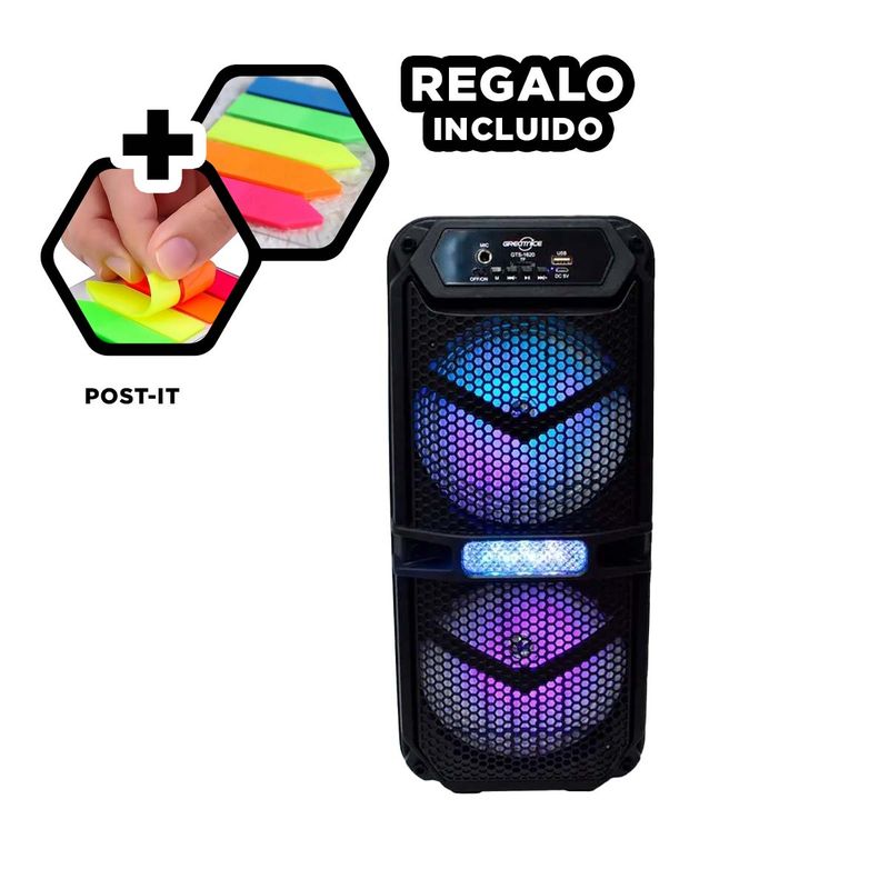 GENERICO - Altavoz GTS Resistente en Negro Y+Post-it Adhesivos