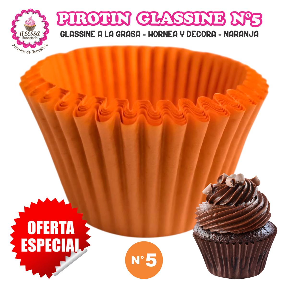 GENERICO - Pirotin a la Grasa Horneable Naranja N°5 Repostería 1000 unidades