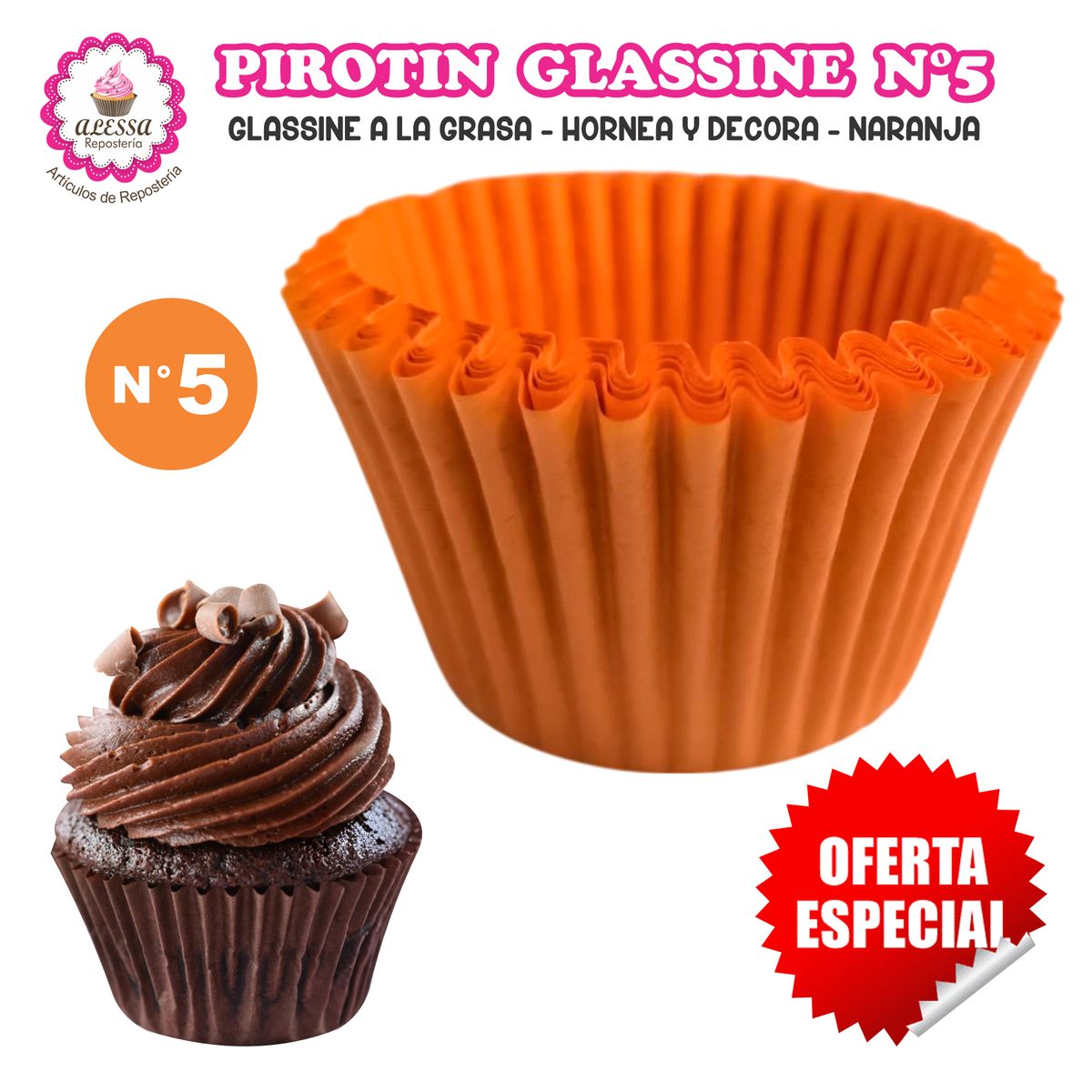 GENERICO - Pirotin a la Grasa Horneable Naranja N°5 Repostería 1000 unidades