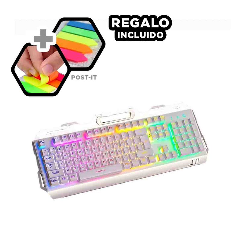 GENERICO - Kit Gamer K33 con Luces Led Blanco Y+Post-it Adhesivos