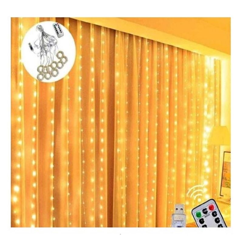 GENERICO - Luces Cortina 3 x 3 metros  AMBAR y Control Remoto
