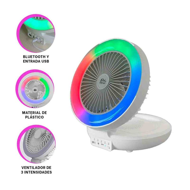 RYBIU IMPORT - Pack4 Parlante con Ventilador Blanco Y+Banderitas Adhesivas
