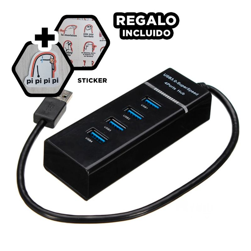 RYBIU IMPORT - Pack12 Conector con Entradas USB Negro Y+Regalo Stickers