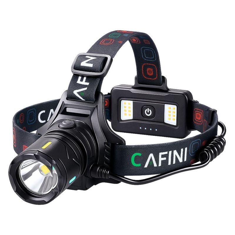 CAFINI - Linterna de Cabeza LED Cafini 30W Zoom Recargable con Luz Trasera RGB