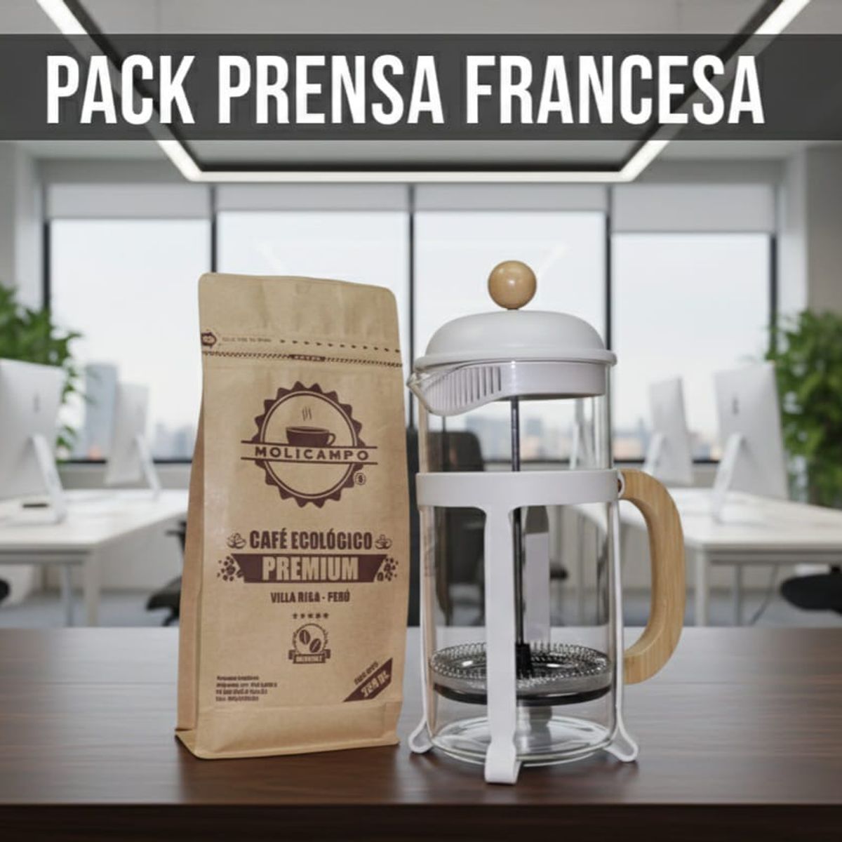 GENERICO - Cafetera prensa bambú 1000 ml  + café