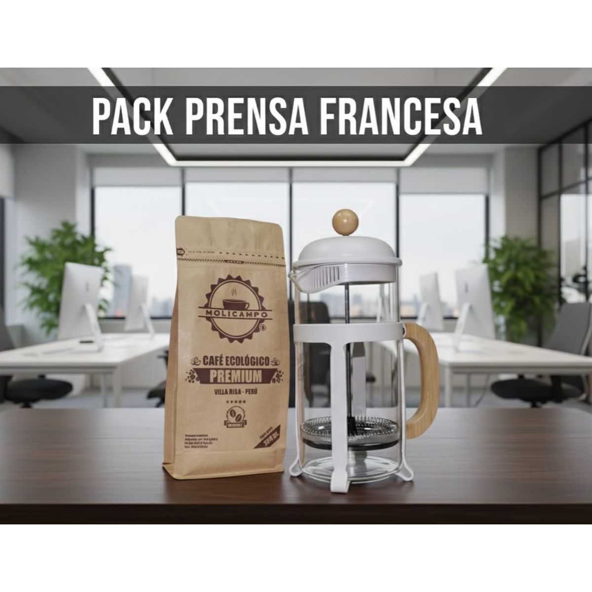 GENERICO - Cafetera prensa bambú 1000 ml  + café