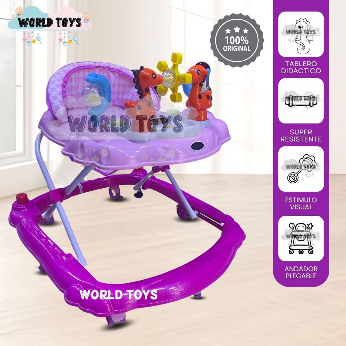 BABY - Andador Musical Plegable «JIRAFFITE MUSIC» Bluetooth Pink