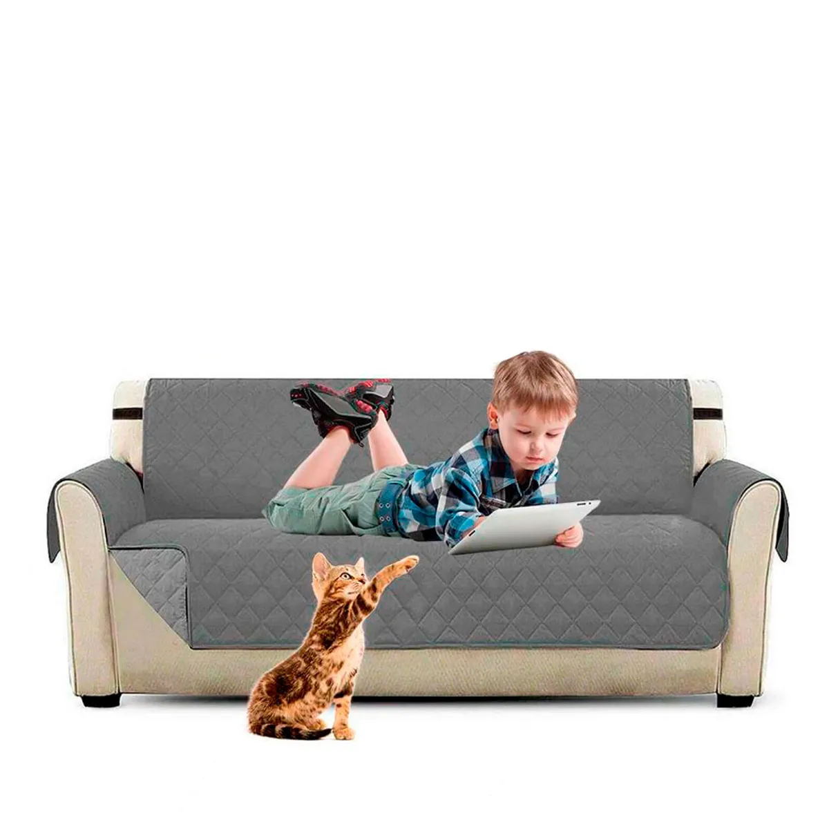 QUE PATAS PET SHOP - Funda Forro Cobertor Para Muebles De 3 Cuerpos Gris