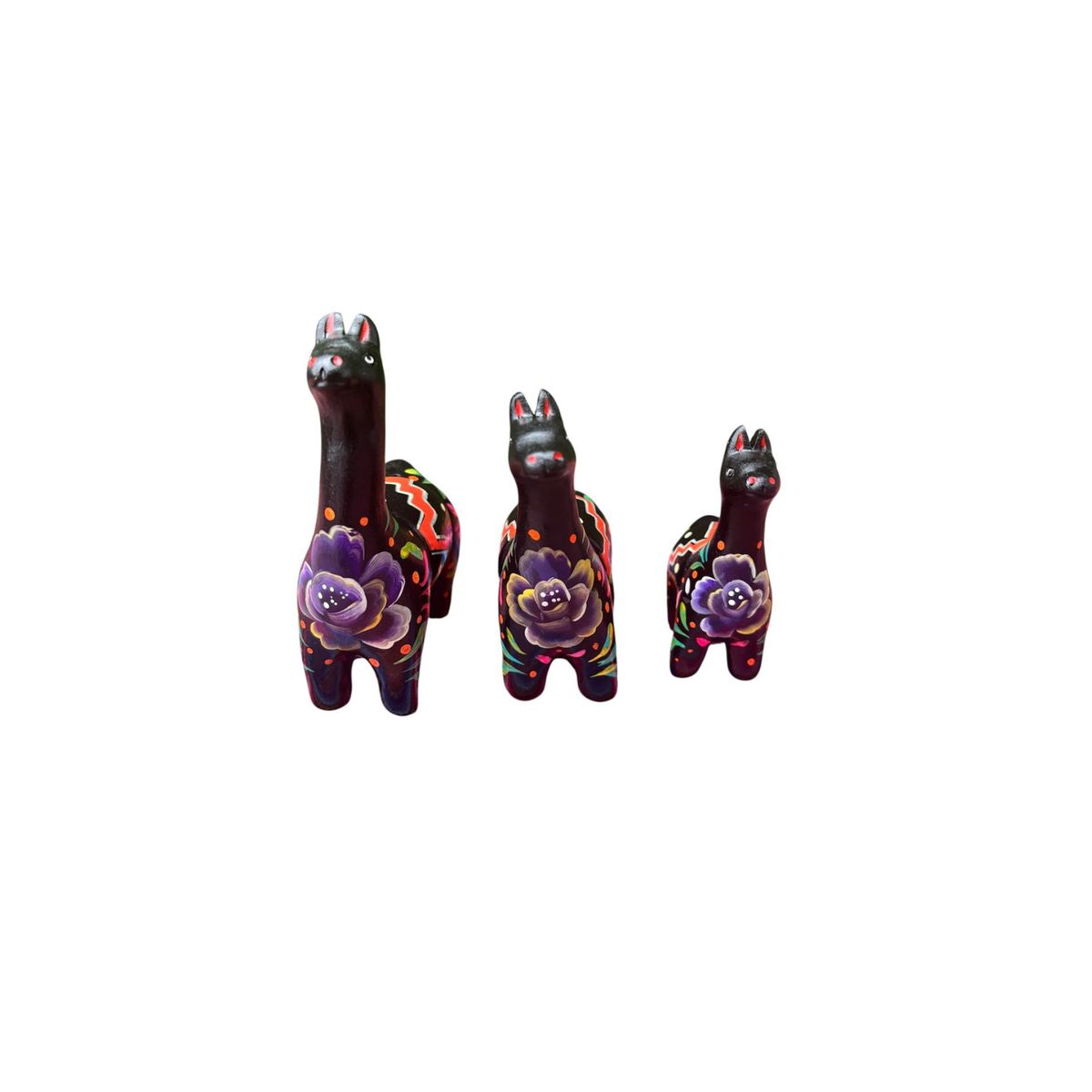 ACHALLAY ARTESANIA DE BARRO - Set de Llamitas Andinas Negro de Pucara 3 Piezas
