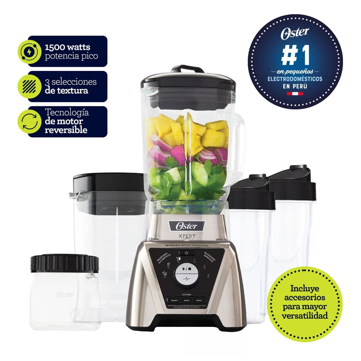 OSTER - Licuadora Oster 1100W Con Vaso De Vidrio Y Accesorios