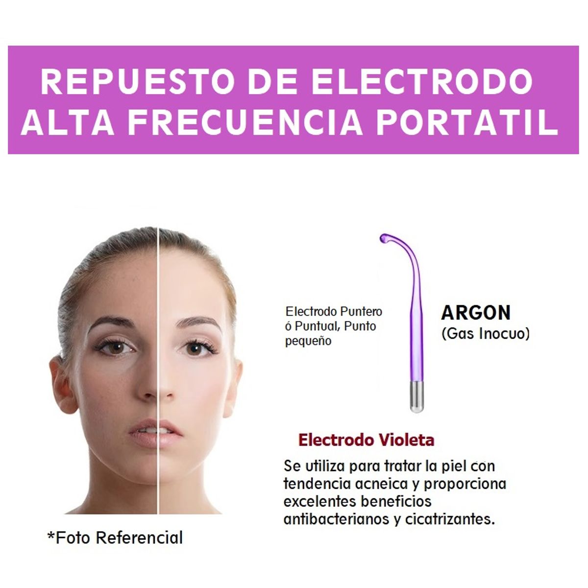 OEM - Electrodo Alta Frecuencia Luz Violeta Compatible con Maquinas Portatil