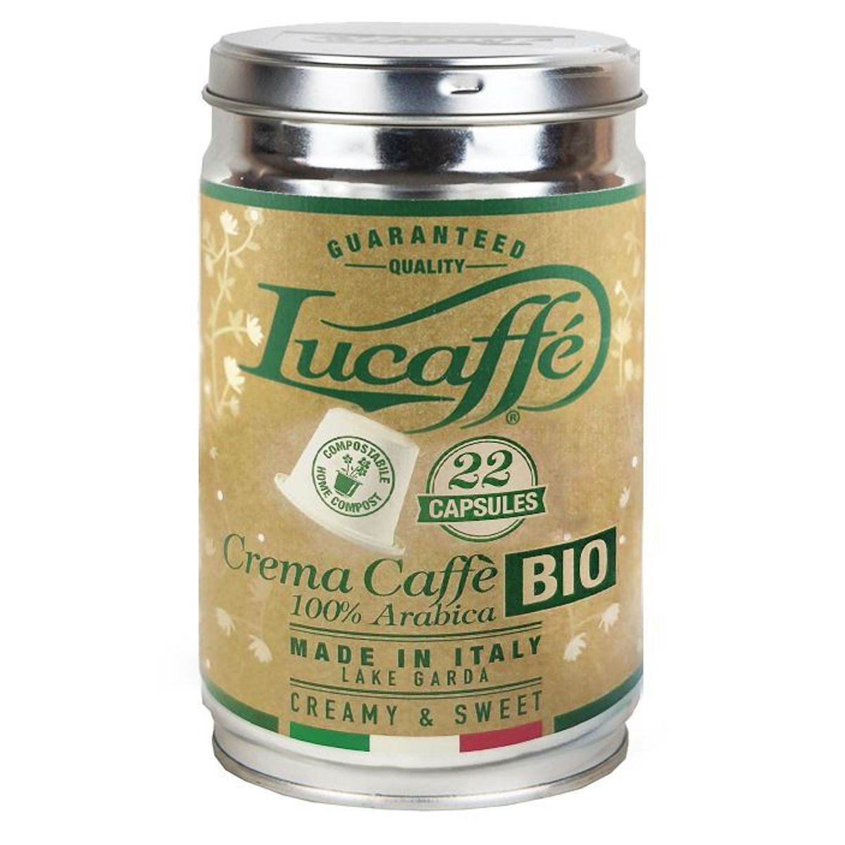 LUCAFFE - Café Molido en Lata Crema Caffé - Capsulas Biodegradables- 22 unidades