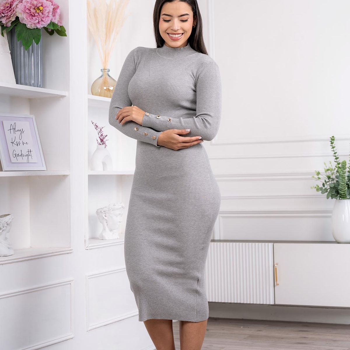 ARMA TU LOOK - VESTIDO CLAUDIA CUELLO ALTO DE CASHMERE CON BOTONES EN MANGAS