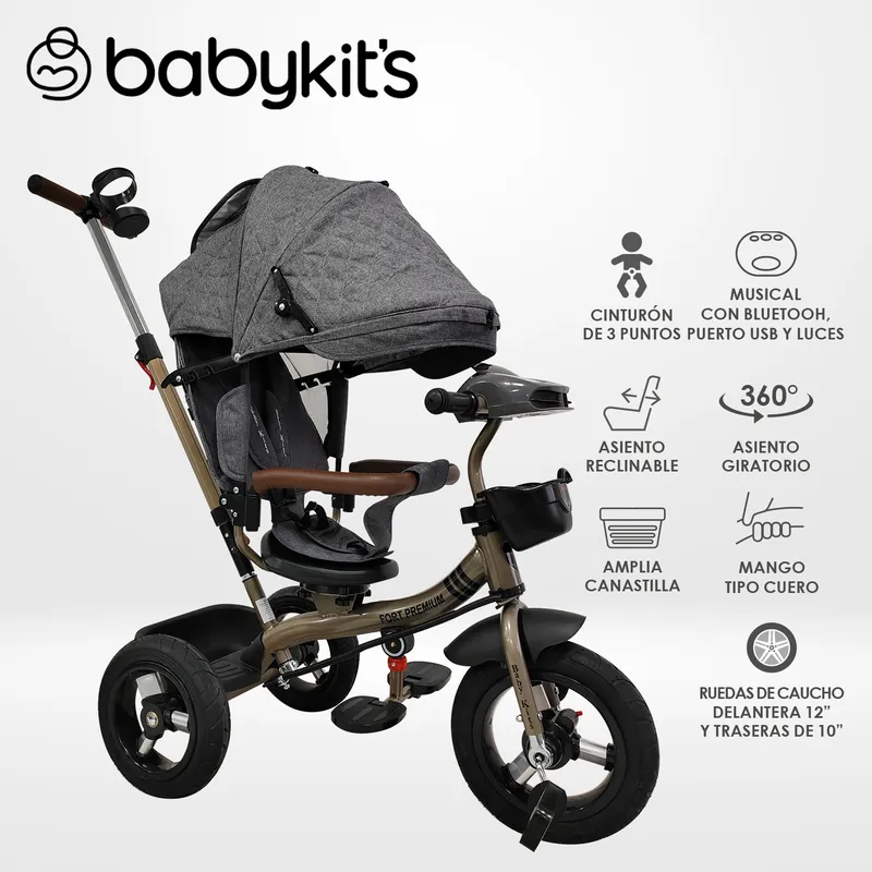 BABY KITS - Triciclo Fort Premium Gold - 5 en 1 Gris