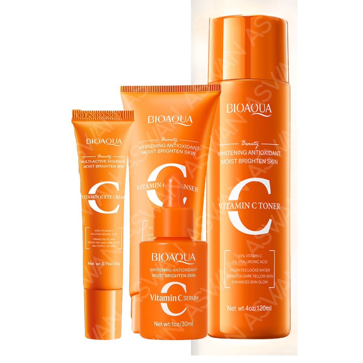 BIOAQUA - Kit Vitamina C Serum + Tonico + Limpiador + Contorno - BIOAQUA