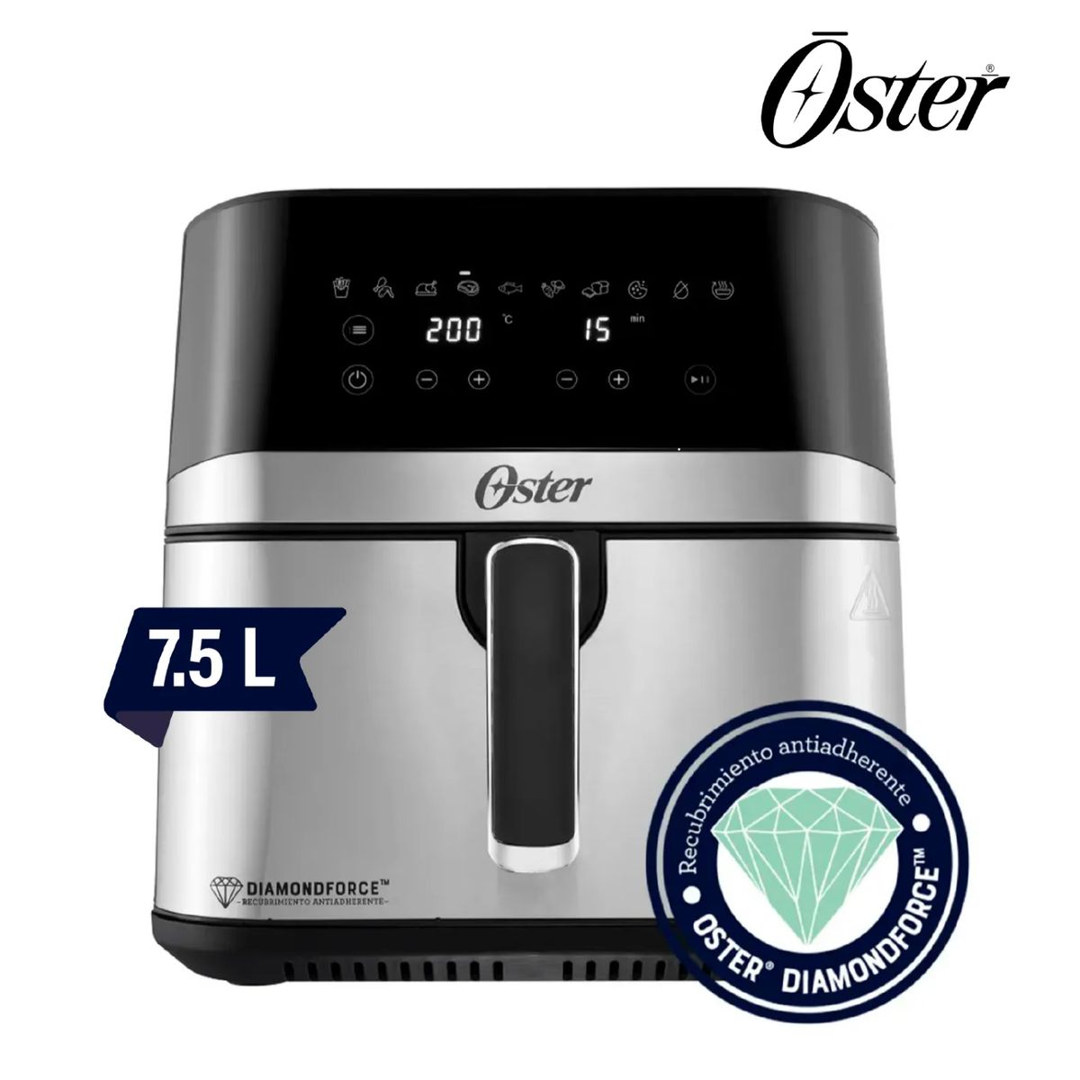 OSTER - Freidora de Aire Digital 7.5L Oster CKSTAF75DSSDF 053 Plomo