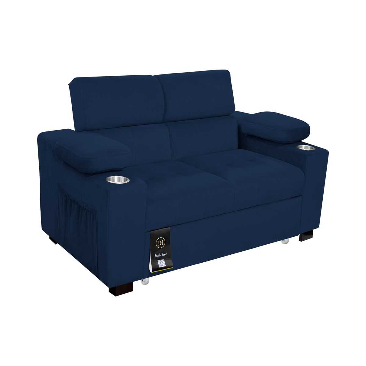 BARAKA HOME - Sofá Cama Baltimore con Porta Vasos + Bolsillo 2 plz - Azul Marino