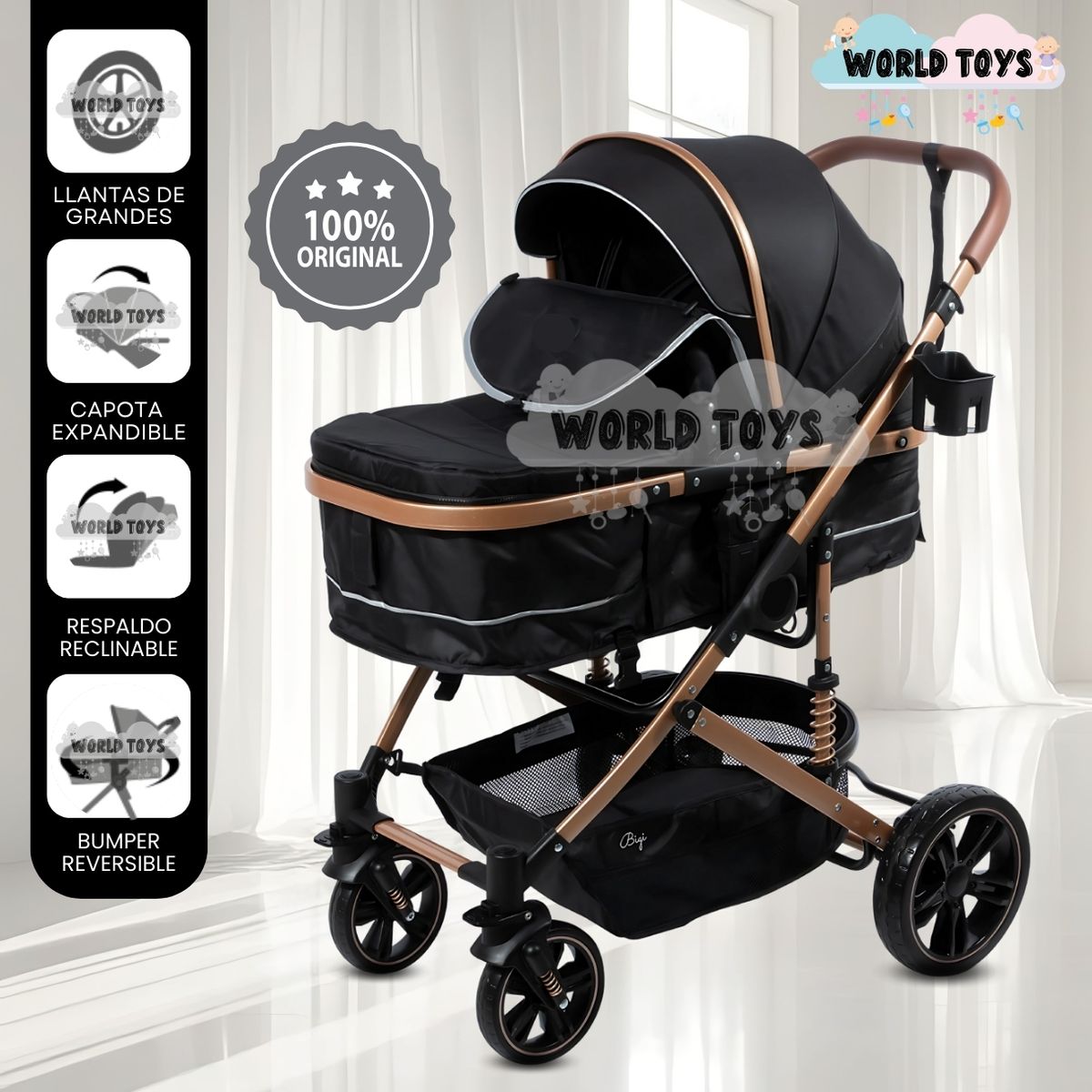 BABY - Coche Cuna Moisés de Lujo «INFINITIVE GOLD» Black