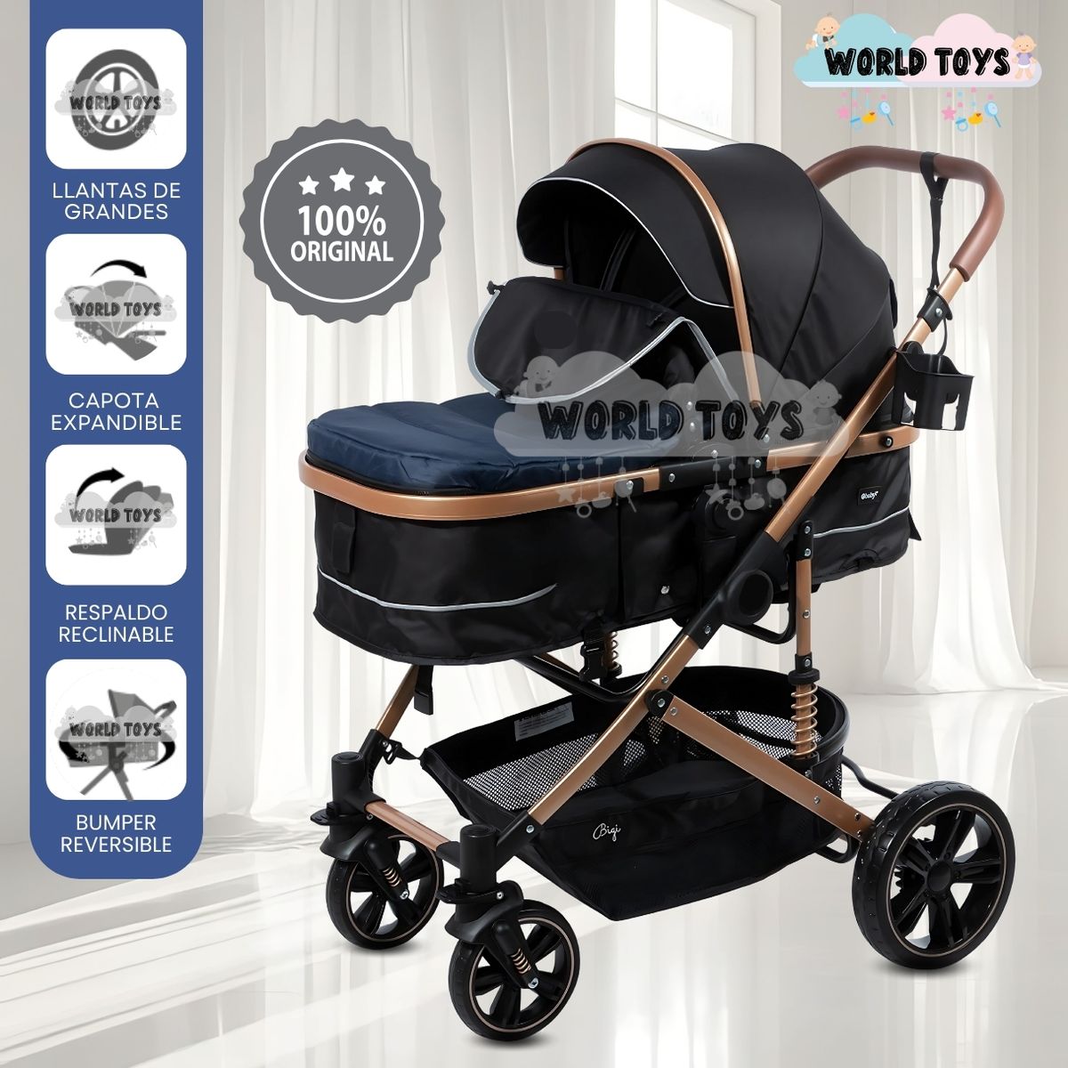 BABY - Coche Cuna Moisés de Lujo «INFINITIVE GOLD» Blue