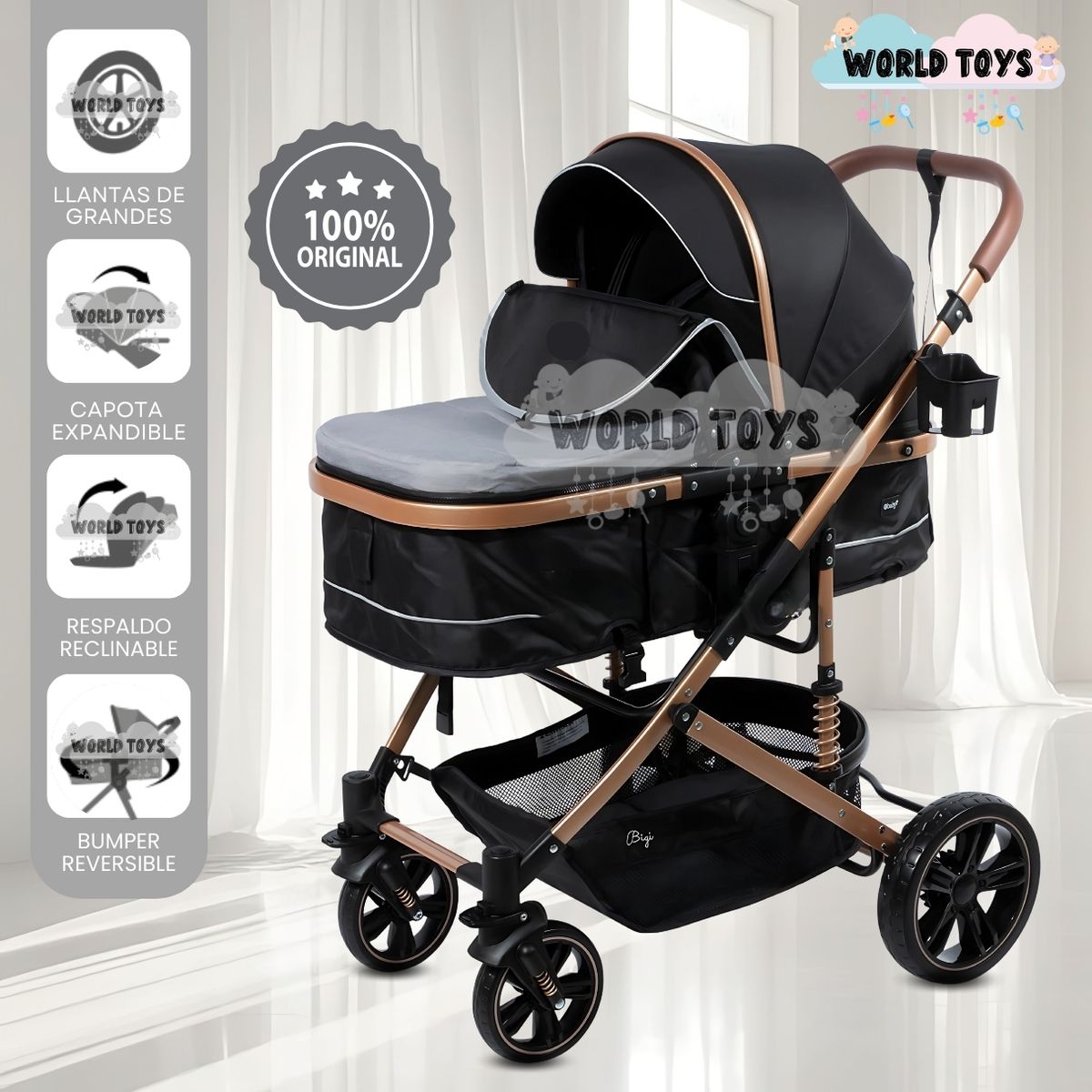 Baby - Coche Cuna Moisés de Lujo «INFINITIVE GOLD» Gray