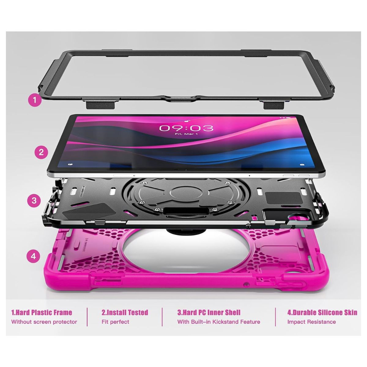 GENERICO - Funda Protector Antigolpe Armor 360° Para Lenovo M11  K11 - FUCSIA