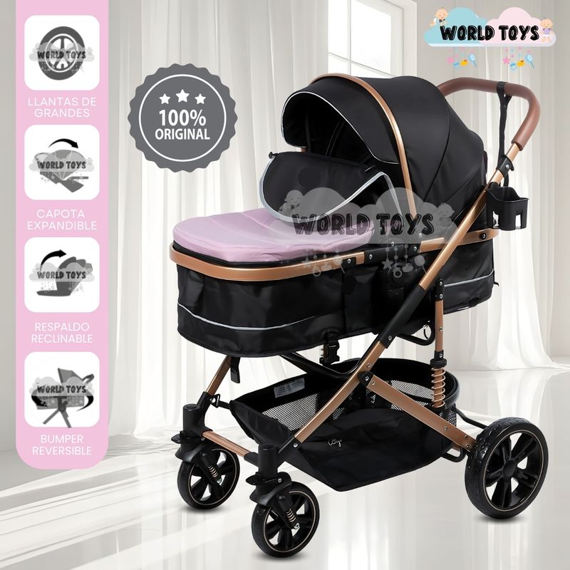 BABY - Coche Cuna Moisés de Lujo «INFINITIVE GOLD» Pink