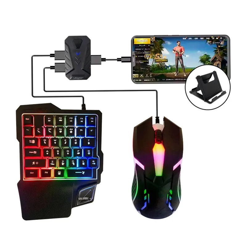 GENERICO - Kit Gamer 4 en 1 - Teclado + Mouse RGB + Adaptador Bluetooth + Soporte