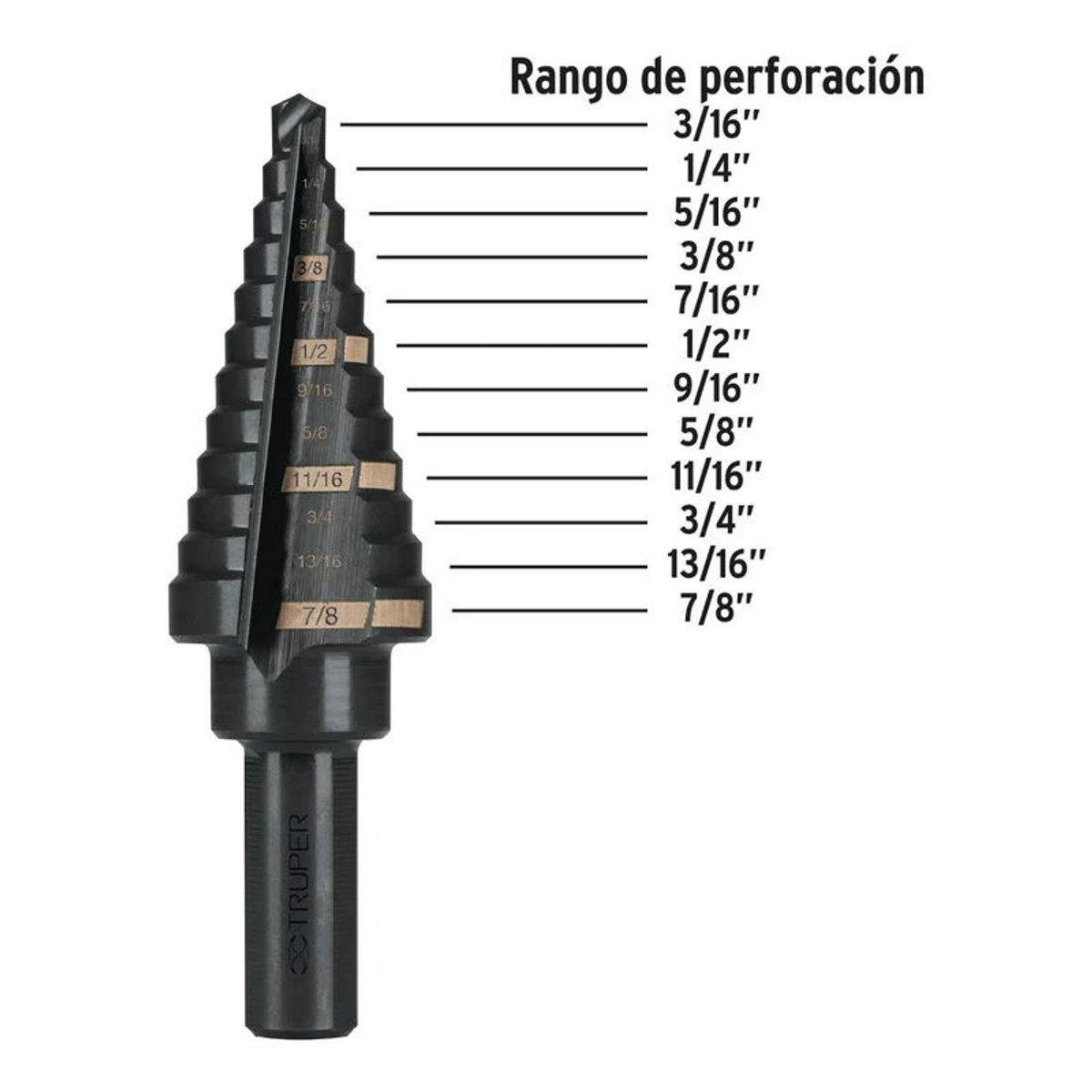 TRUPER - Broca Escalonada Óxido Negro 12 Escalones 316  A 78 Truper - 12125