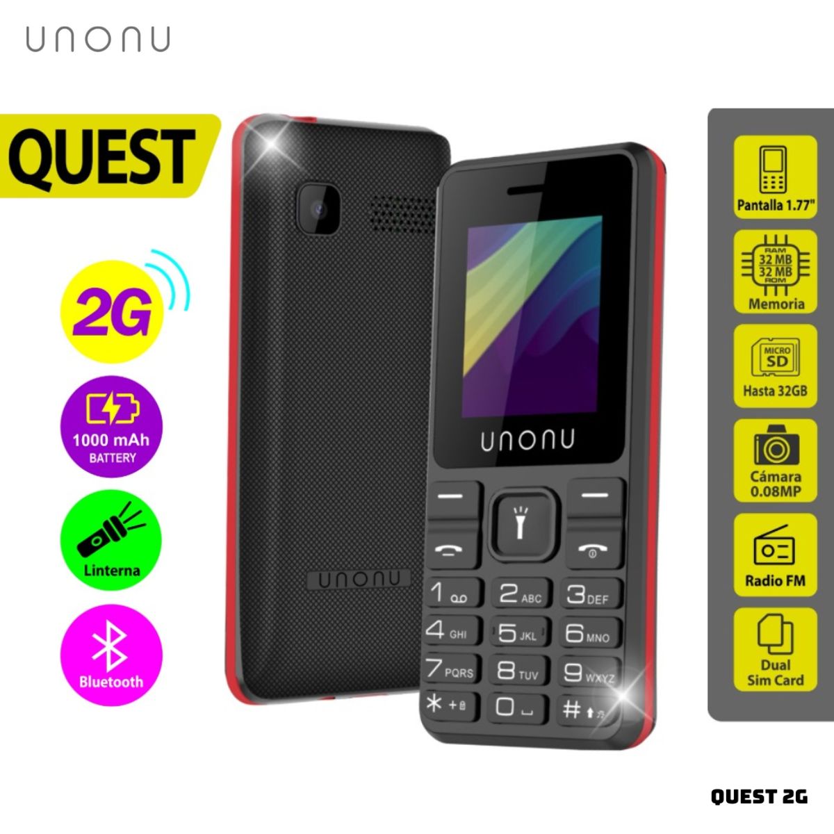 UNONU - CELULAR BASICO UNONU QUEST 2G DUAL SIM - ROJO