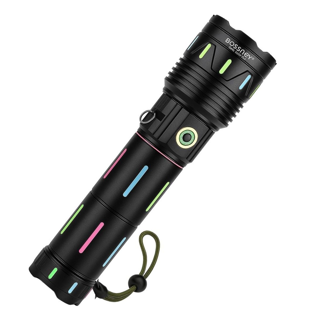 GENERICO - Linterna Táctica Bossney LED 3000m con Zoom Fluorescente y USB-C