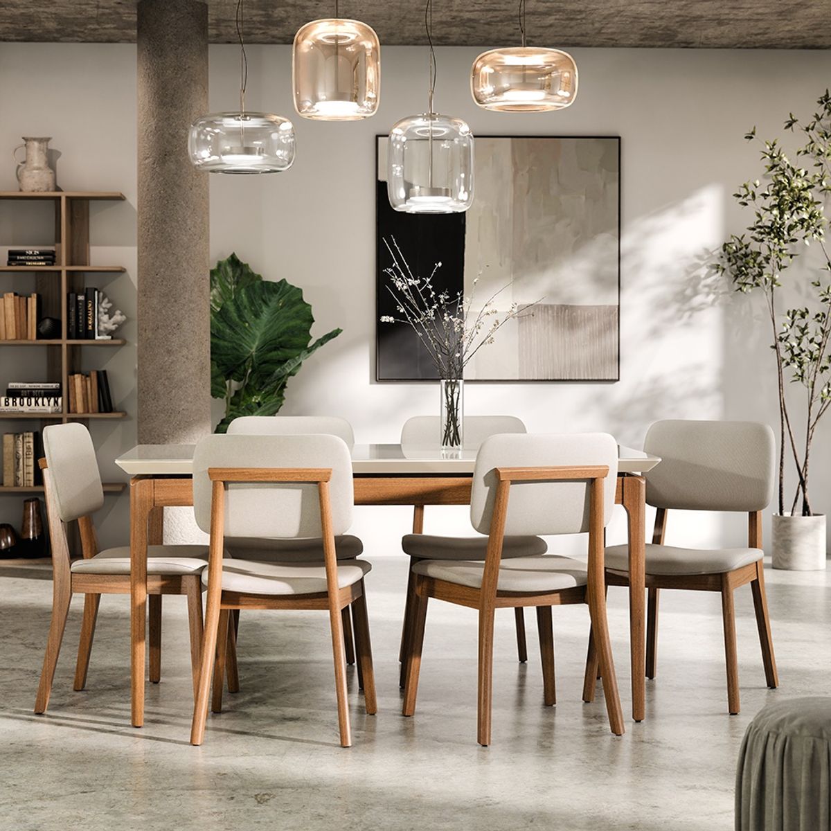 PAZART MUEBLES - COMEDOR 6 SILLAS MADERA CLASSIC LINO BEIGE