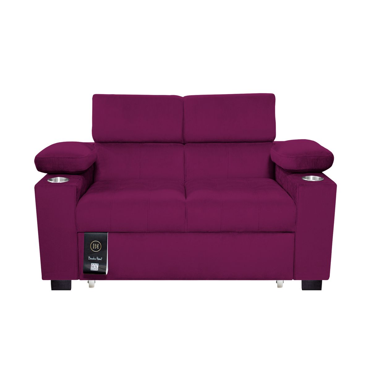 BARAKA HOME - Sofá Cama Baltimore con Porta Vasos y Bolsillo 2 plz - Púrpura