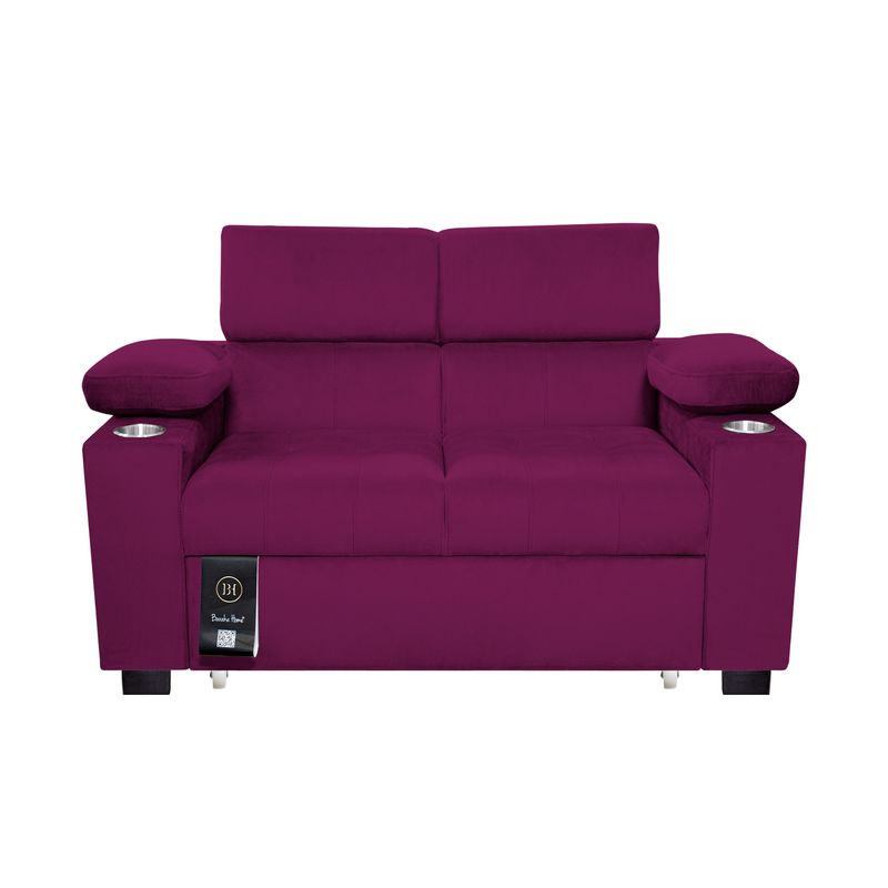 BARAKA HOME - Sofá Cama Baltimore con Porta Vasos y Bolsillo 2 plz - Púrpura