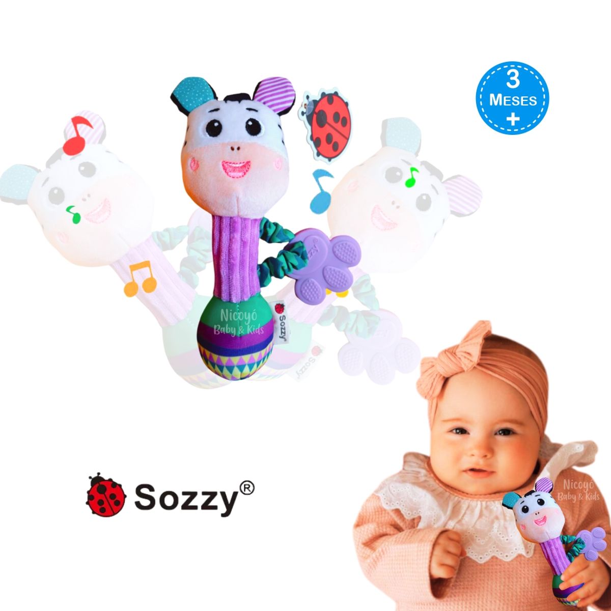 BABY - Peluche Sonajero con Mordedor para Bebés CEBRITA