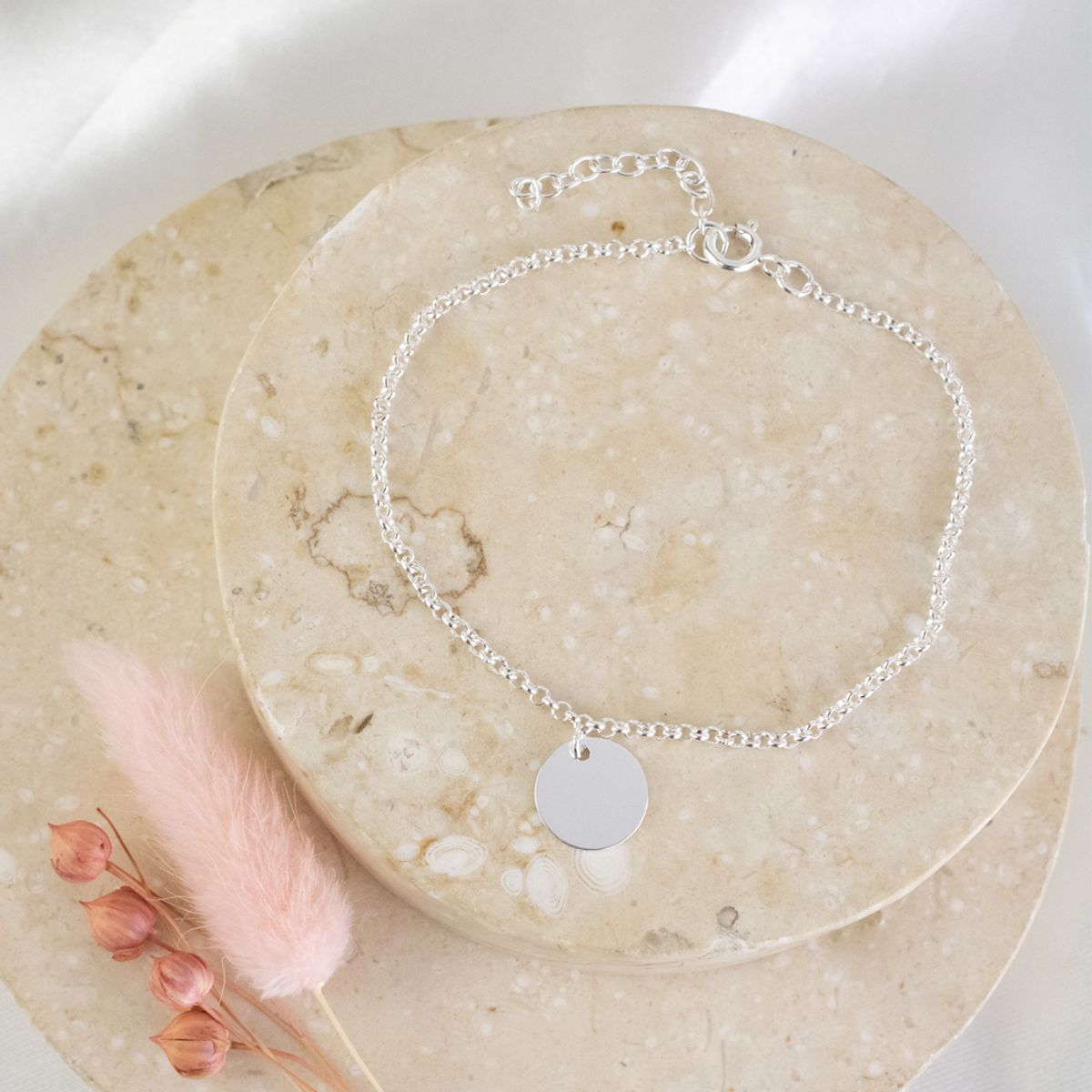 CLEO JOYAS & ACCESORIOS - Pulsera Placa Redonda Peq Plata