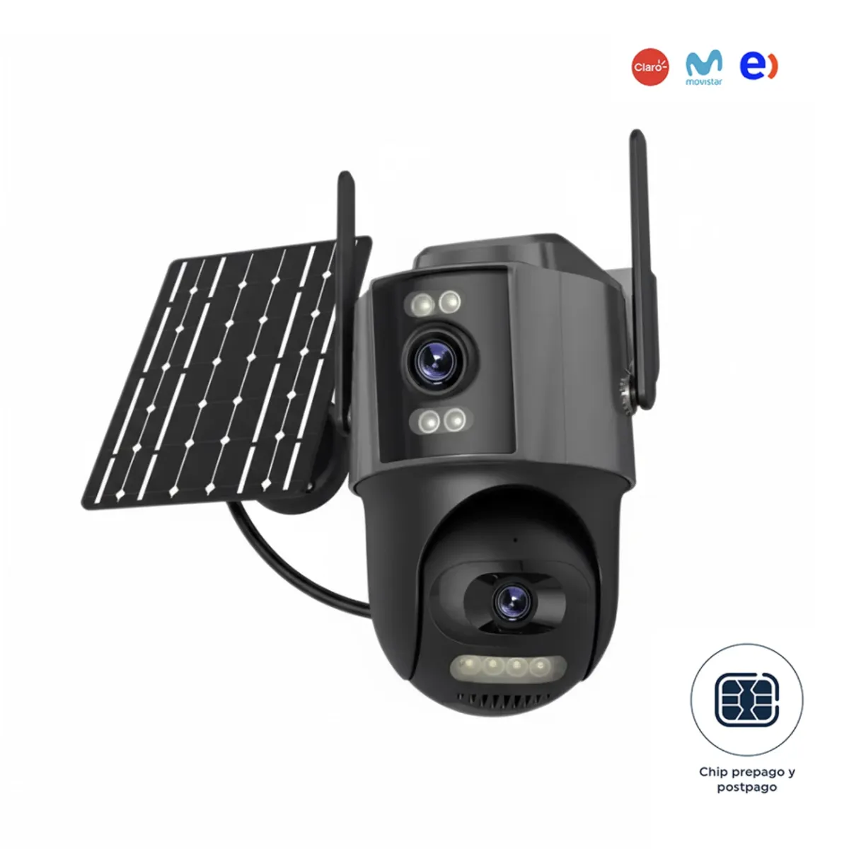 TRENDY TECH E I R L - Cámara de seguridad doble lente Exterior Panel Solar con Chip SIM 4G FHD Alarma