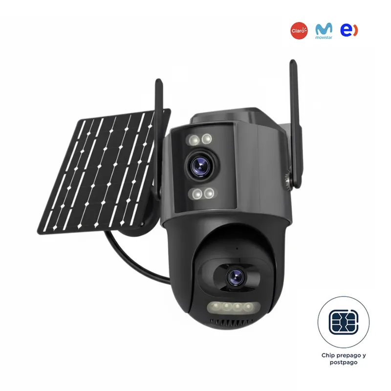 TRENDY TECH E I R L - Cámara de seguridad doble lente Exterior Panel Solar con Chip SIM 4G FHD Alarma