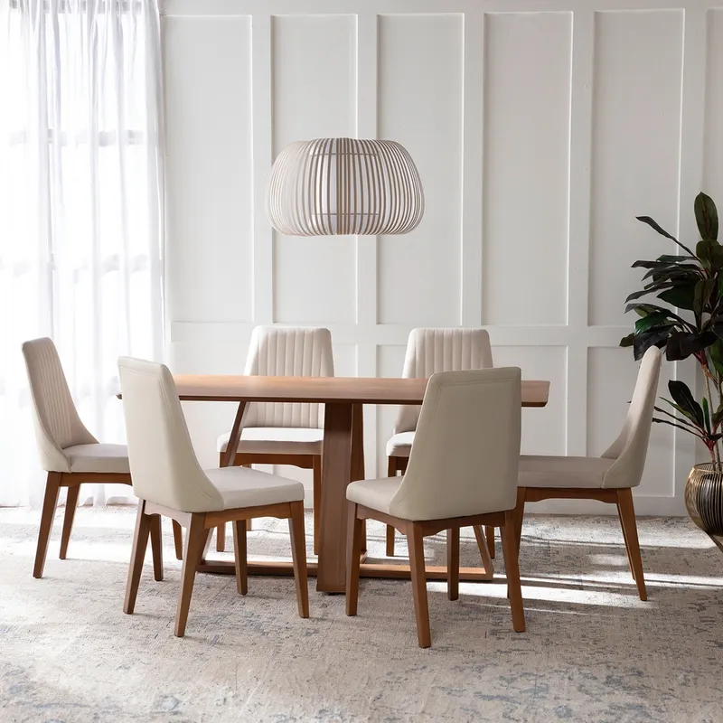 PAZART MUEBLES - COMEDOR 6 SILLAS ELSIE NATURAL BEIGE & MOX