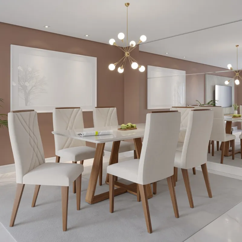 PAZART MUEBLES - COMEDOR 6 SILLAS MEGAN OFF WHITE & VIDRIO