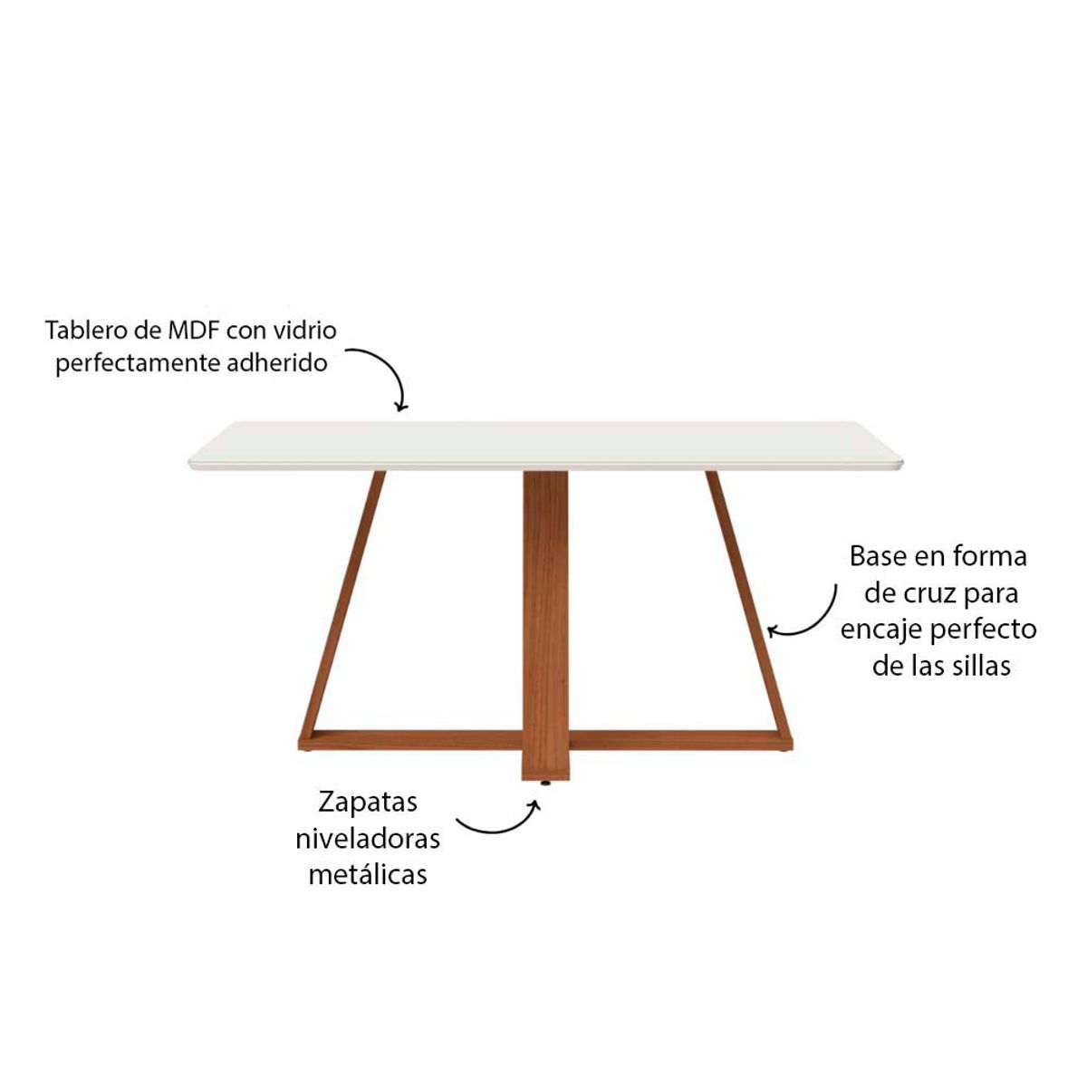 PAZART MUEBLES - COMEDOR 6 SILLAS MEGAN OFF WHITE & VIDRIO