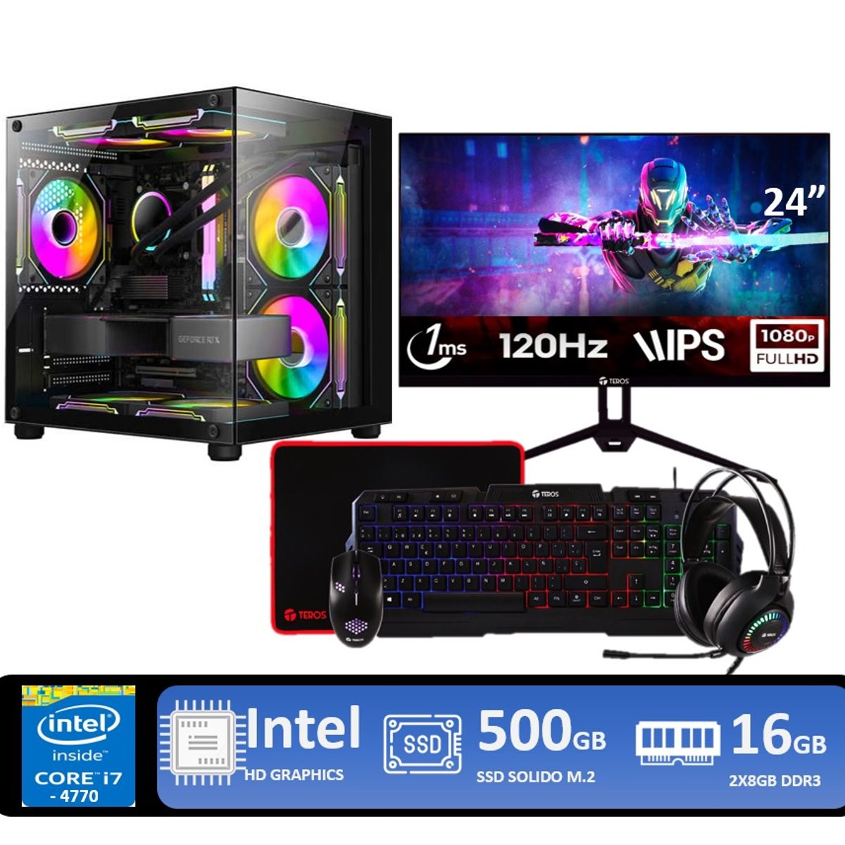 INTEL - Computadora Pc Intel Core I7 4770 Monitor 24" FULL HD RAM 16GB SSD 500GB
