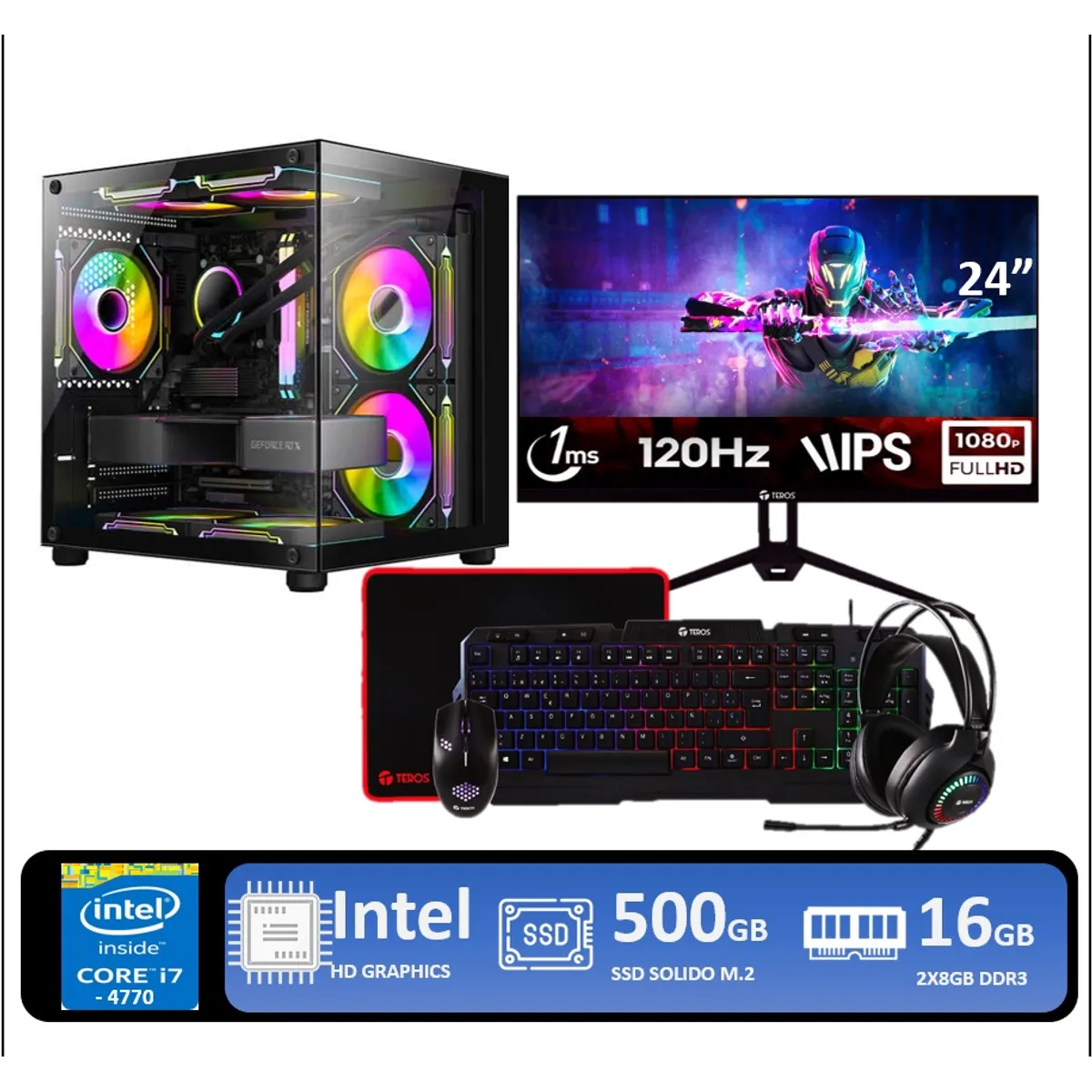 INTEL - Computadora Pc Intel Core I7 4770 Monitor 24" FULL HD RAM 16GB SSD 500GB