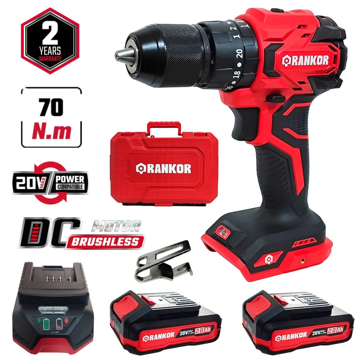 RANKOR - Taladro Atornillador Percutor Industrial RLID20002 20V 70Nm Brushless