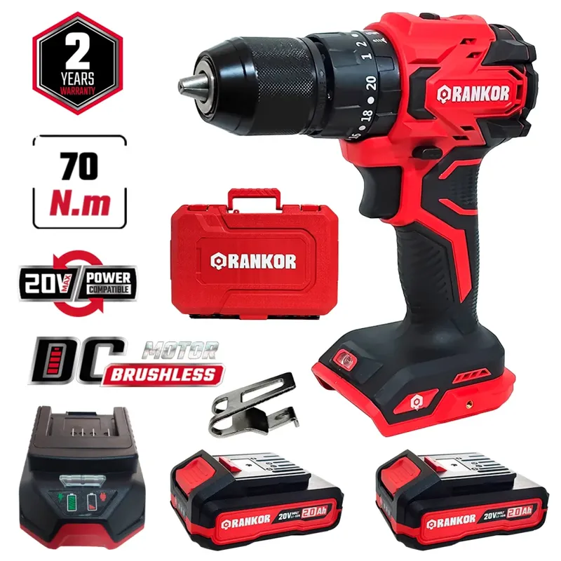 RANKOR - Taladro Atornillador Percutor Industrial RLID20002 20V 70Nm Brushless