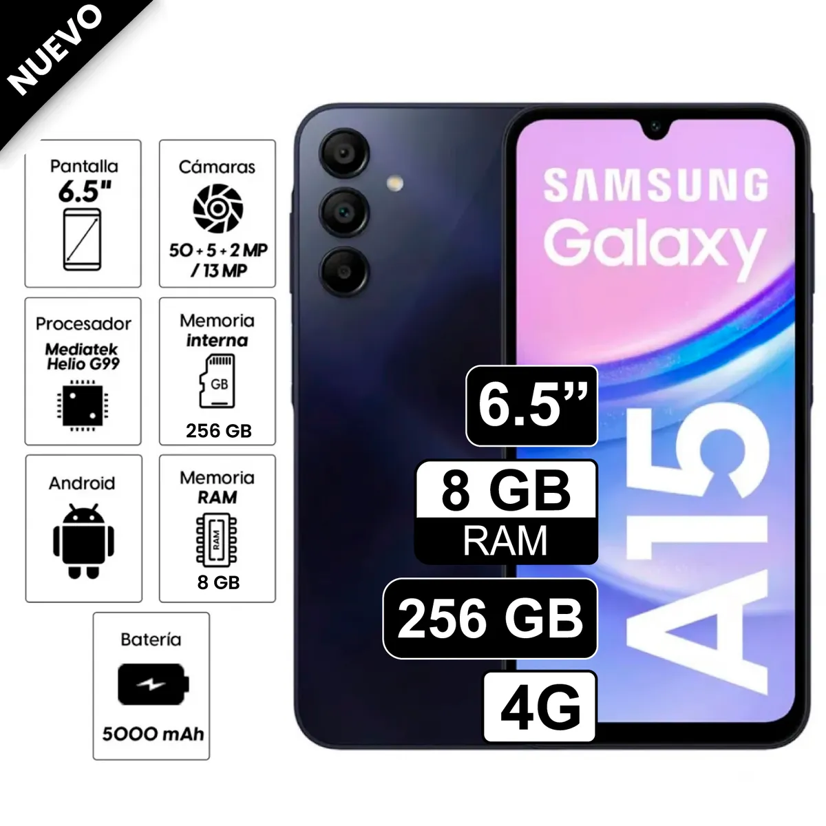 SAMSUNG - Celular Samsung Galaxy A15 8GB RAM 256GB Pantalla Super Amoled
