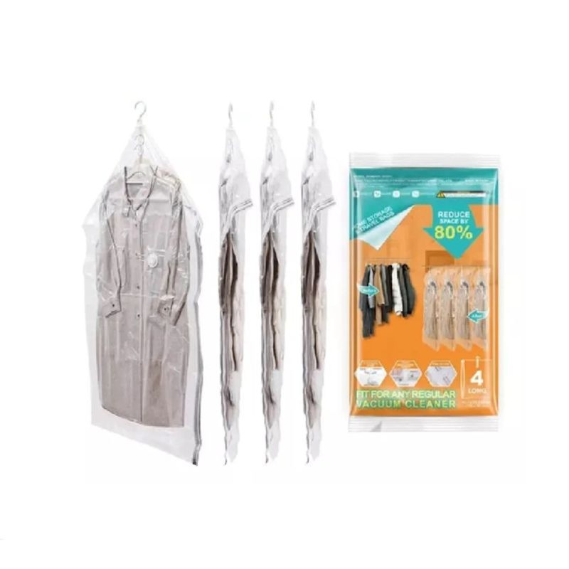 GENERICO - Pack x4 Bolsas al Vacio para Ropa Casacas y Sacos Tipo Colgador 70cm x 110cm