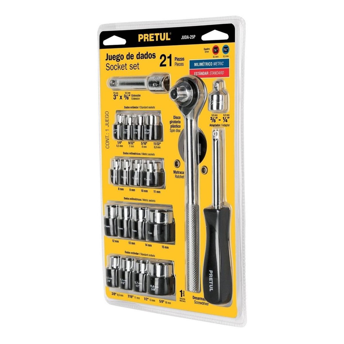 PRETUL - Juego de Ratchet y Dados 3/8" 21 Piezas Pretul