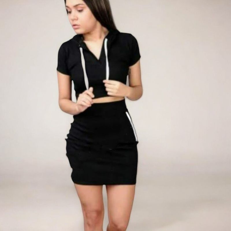 GENERICO - Conjunto Casual Rip Grueso Capucha Color Negro