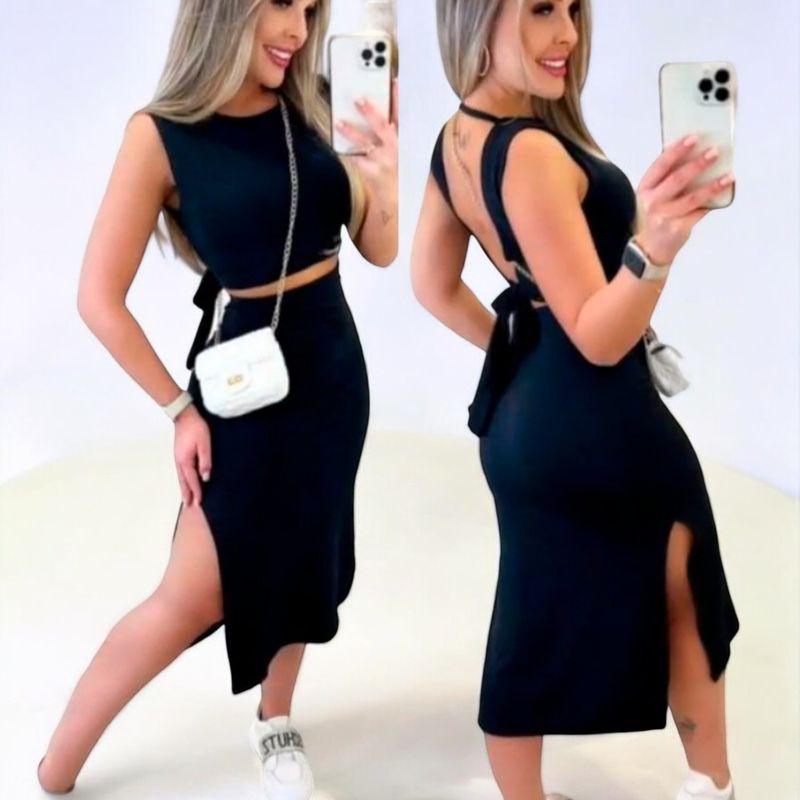 GENERICO - Conjunto Casual Rip Grueso Lazo Posterior Abierto Color Negro