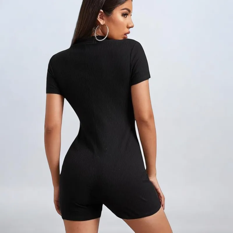 GENERICO - Enterizo Casual Rip Grueso Cierre Short Color Negro